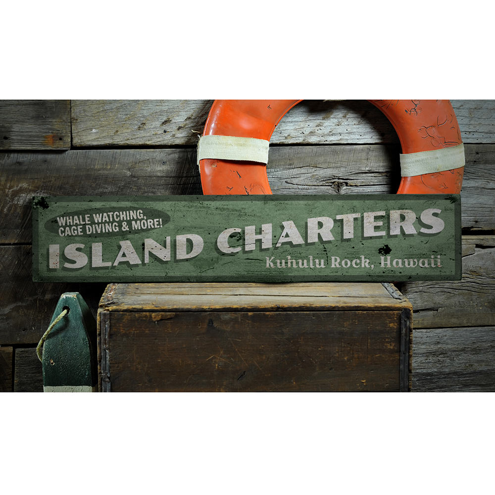 Island Charters Vintage Wood Sign