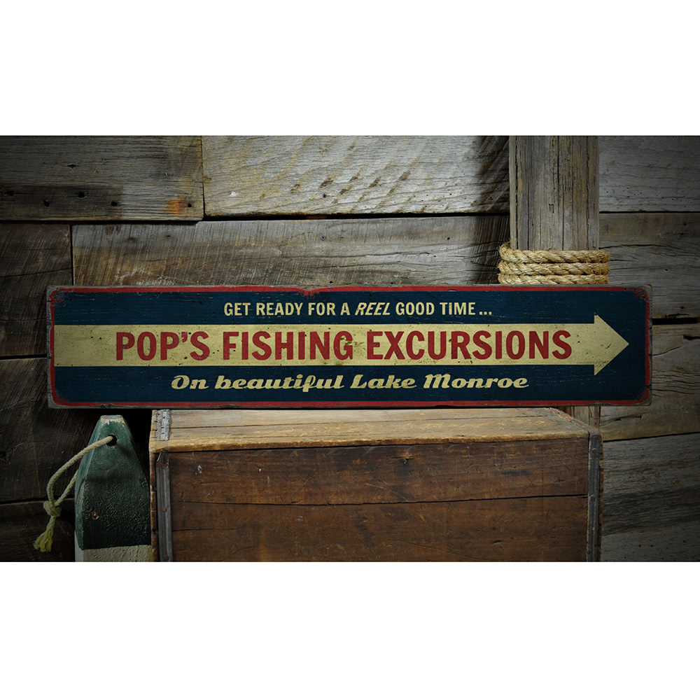 Fishing Excursions Vintage Wood Sign