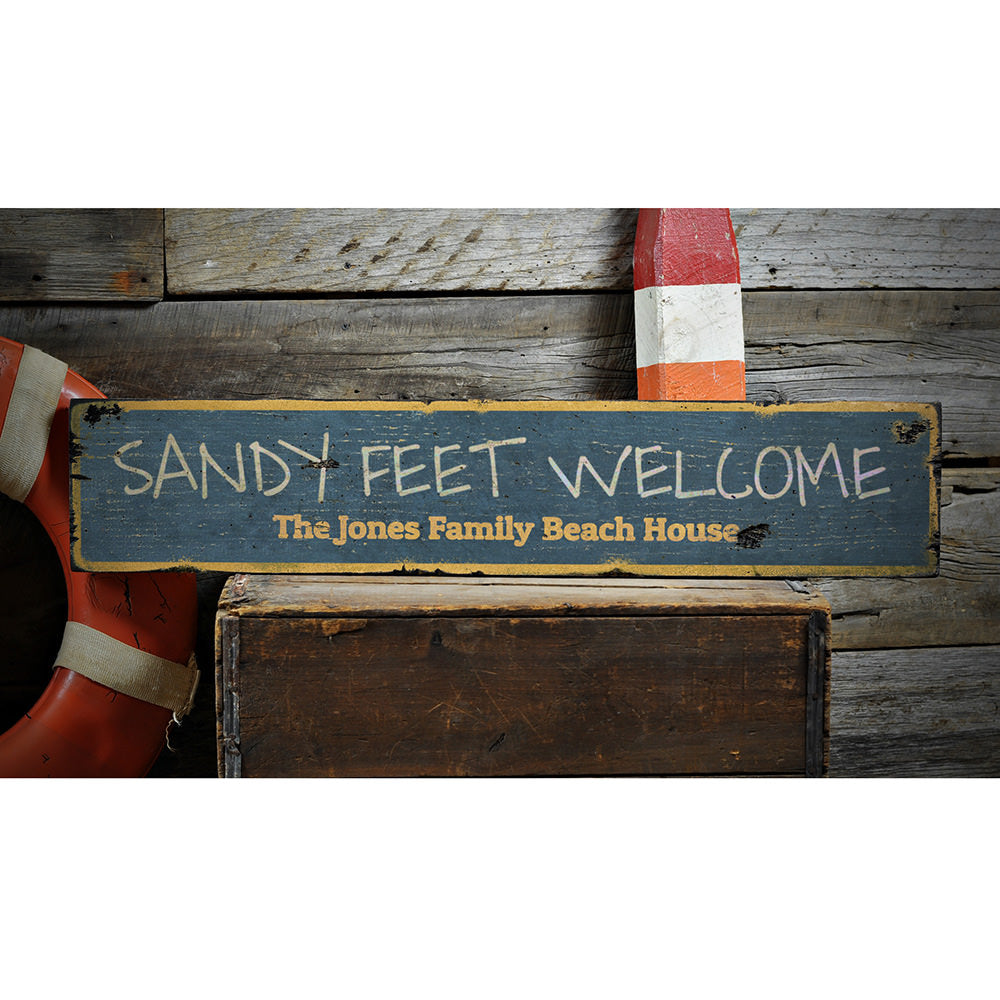 Sandy Feet Welcome Vintage Wood Sign