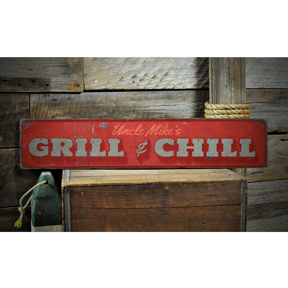 Grill & Chill Vintage Wood Sign