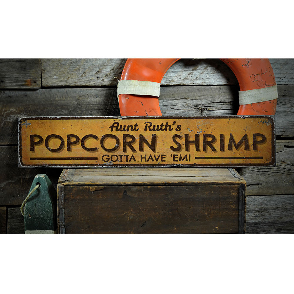Popcorn Shrimp Vintage Wood Sign