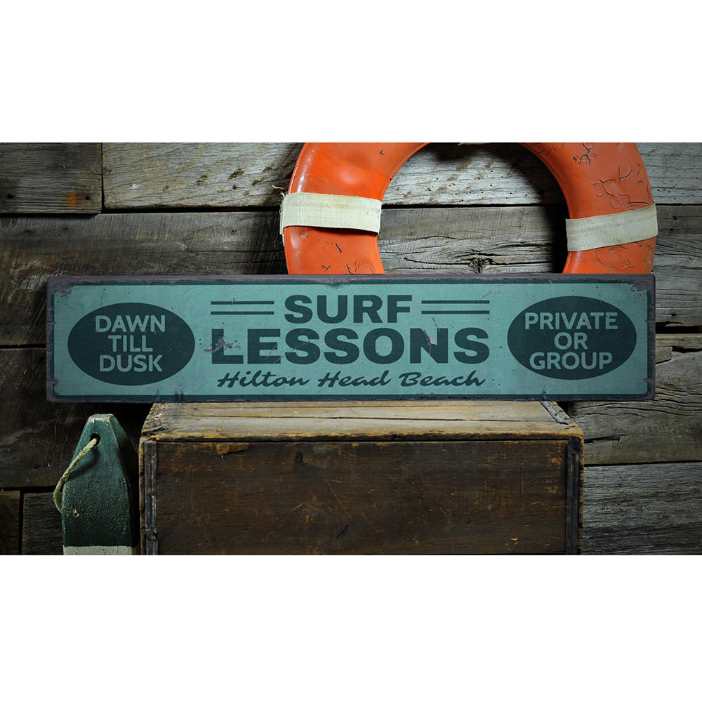 Surf Lessons Vintage Wood Sign