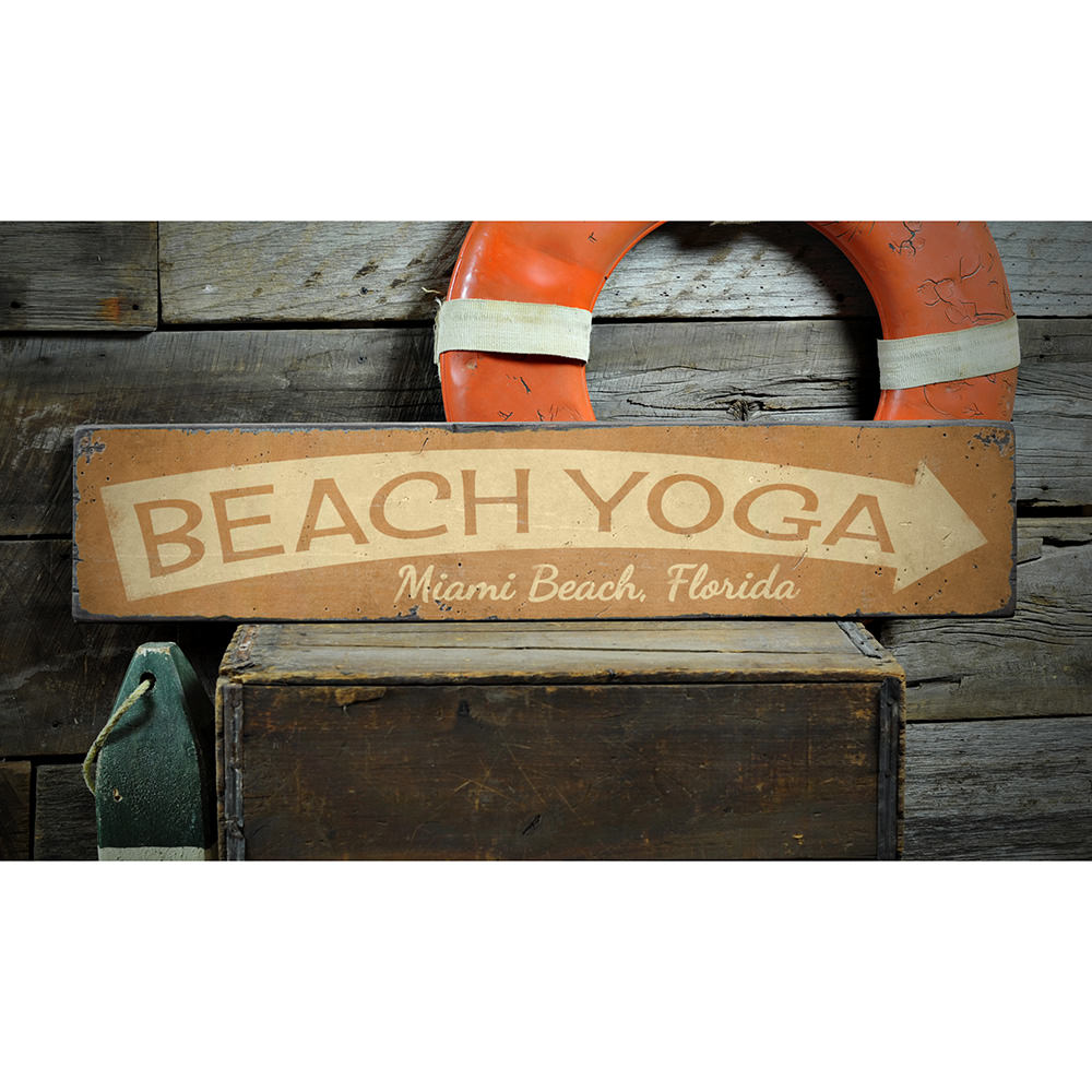 Beach Yoga Vintage Wood Sign