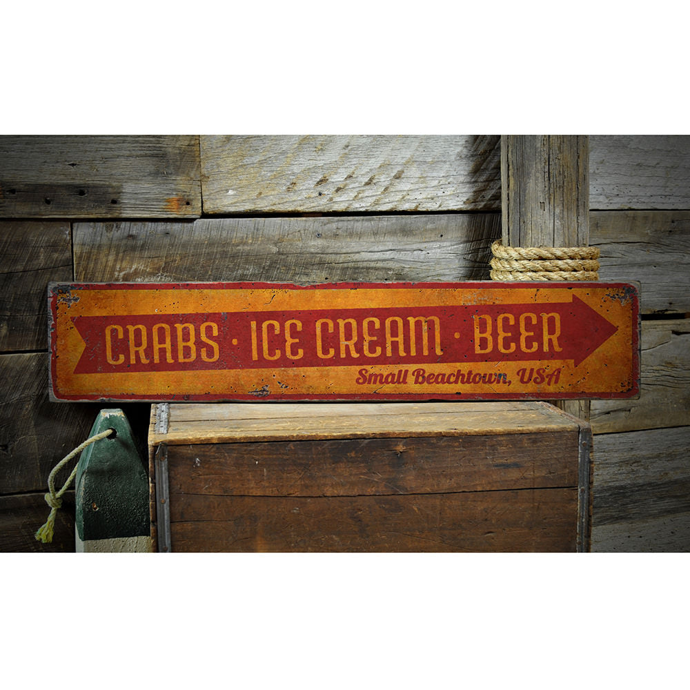 Crabs Ice Cream Beer Vintage Wood Sign
