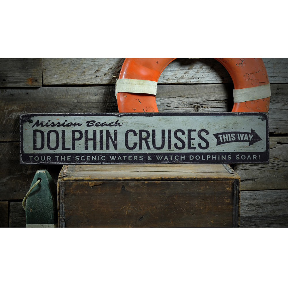 Dolphin Cruises Vintage Wood Sign
