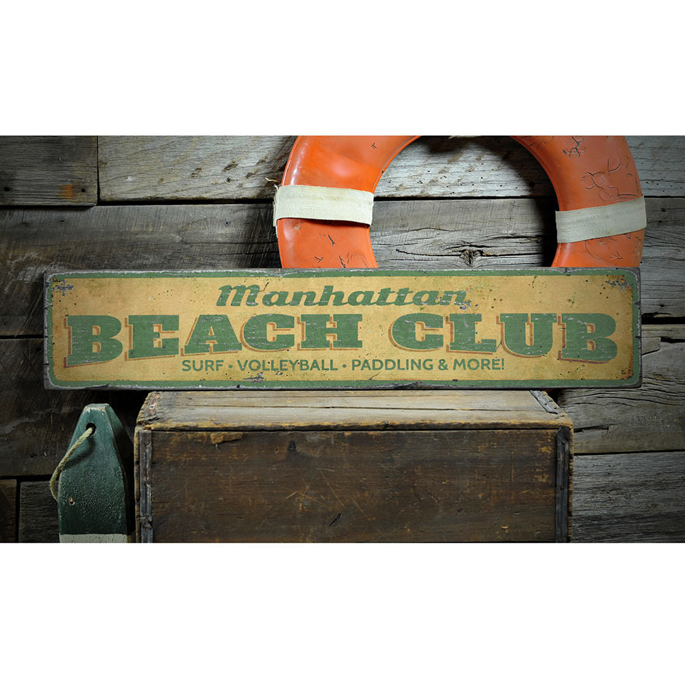 Beach Club Vintage Wood Sign