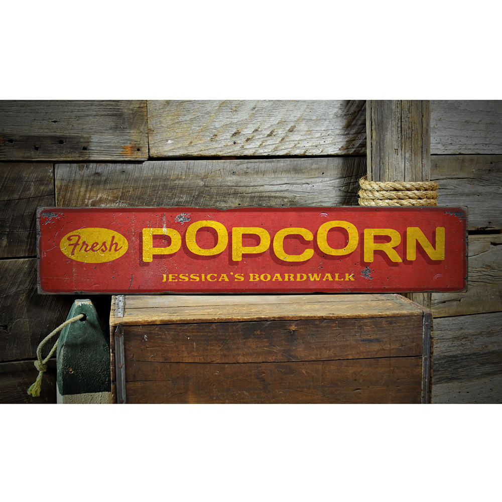 Fresh Popcorn Vintage Wood Sign