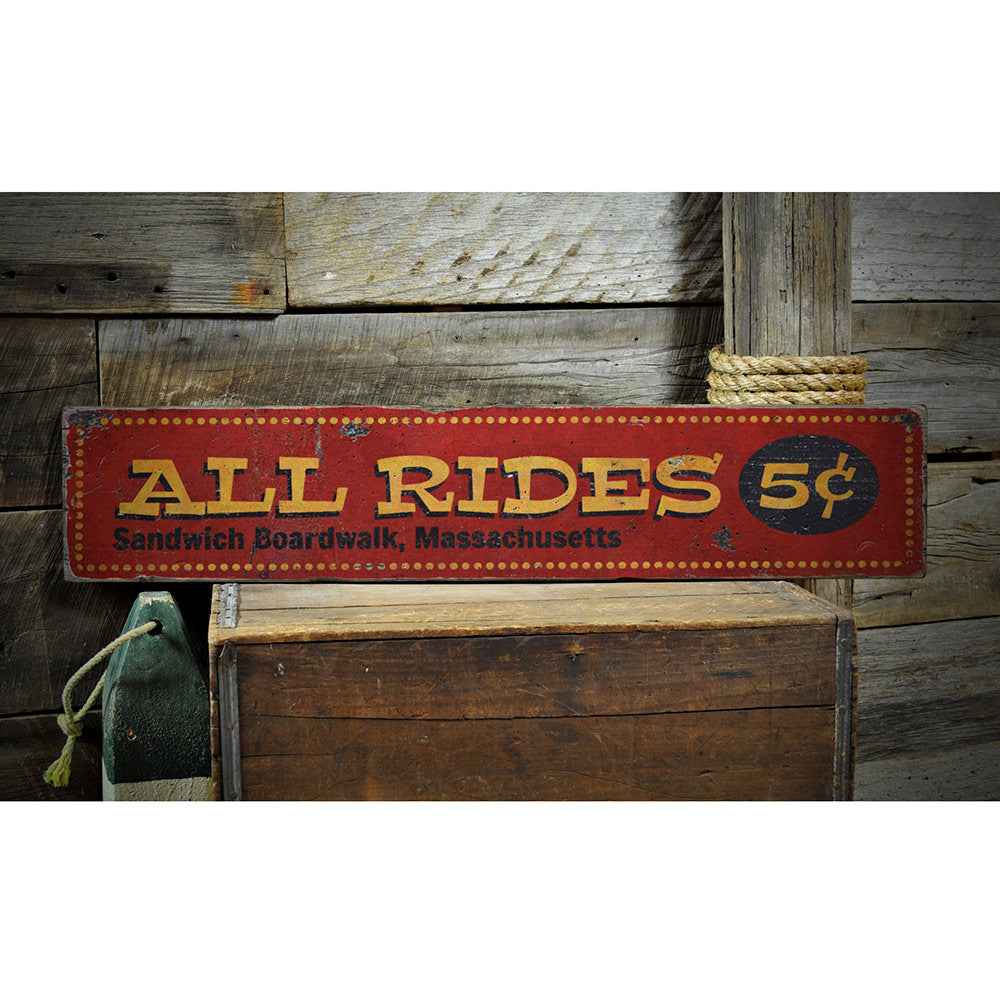 Boardwalk Rides Vintage Wood Sign