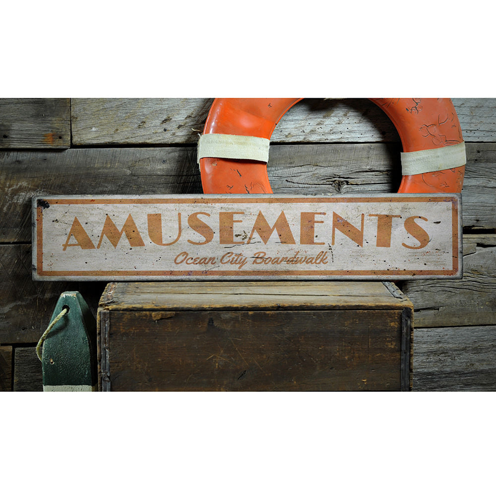 Amusements Vintage Wood Sign