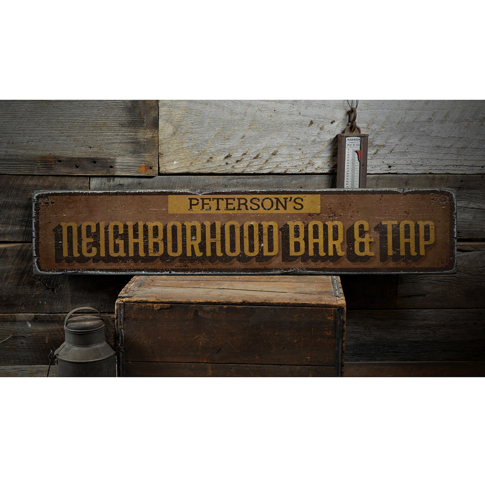 Neighborhood Bar & Tap Vintage Wood Sign