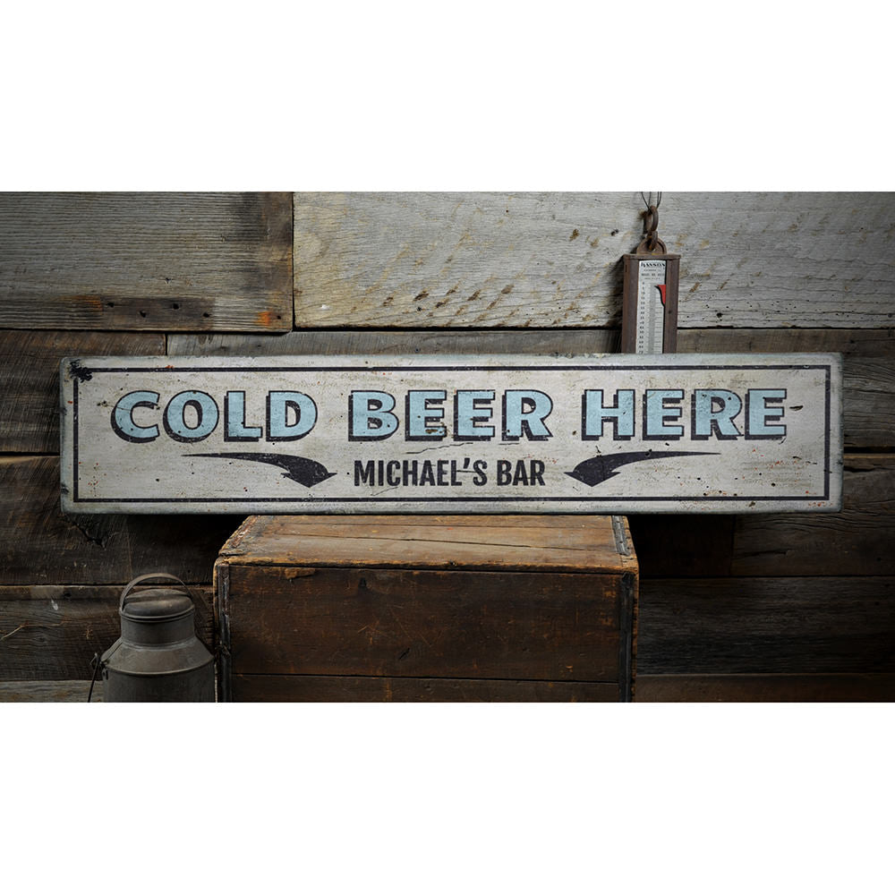 Cold Beer Here Vintage Wood Sign