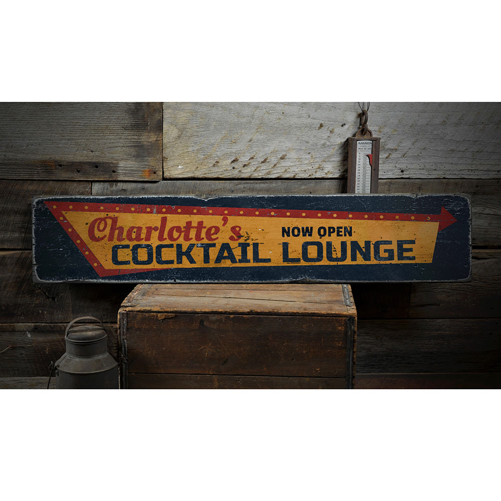 Cocktail Lounge Open Vintage Wood Sign
