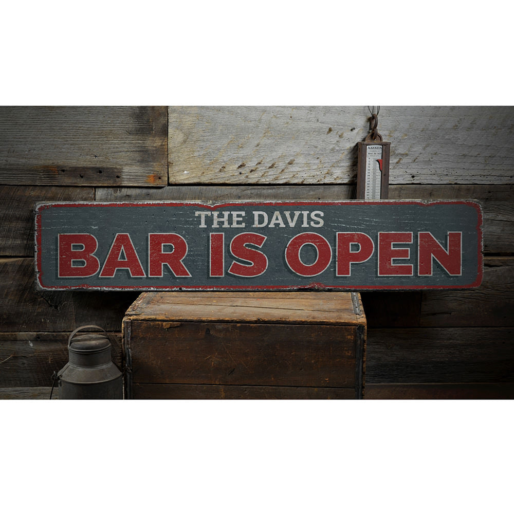Bar Is Open Vintage Wood Sign