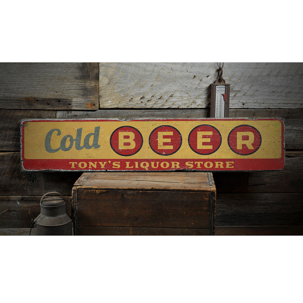 Cold Beer Vintage Wood Sign