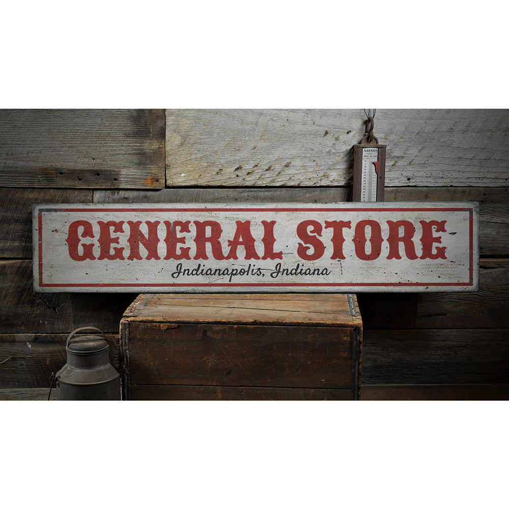 General Store City State Vintage Wood Sign