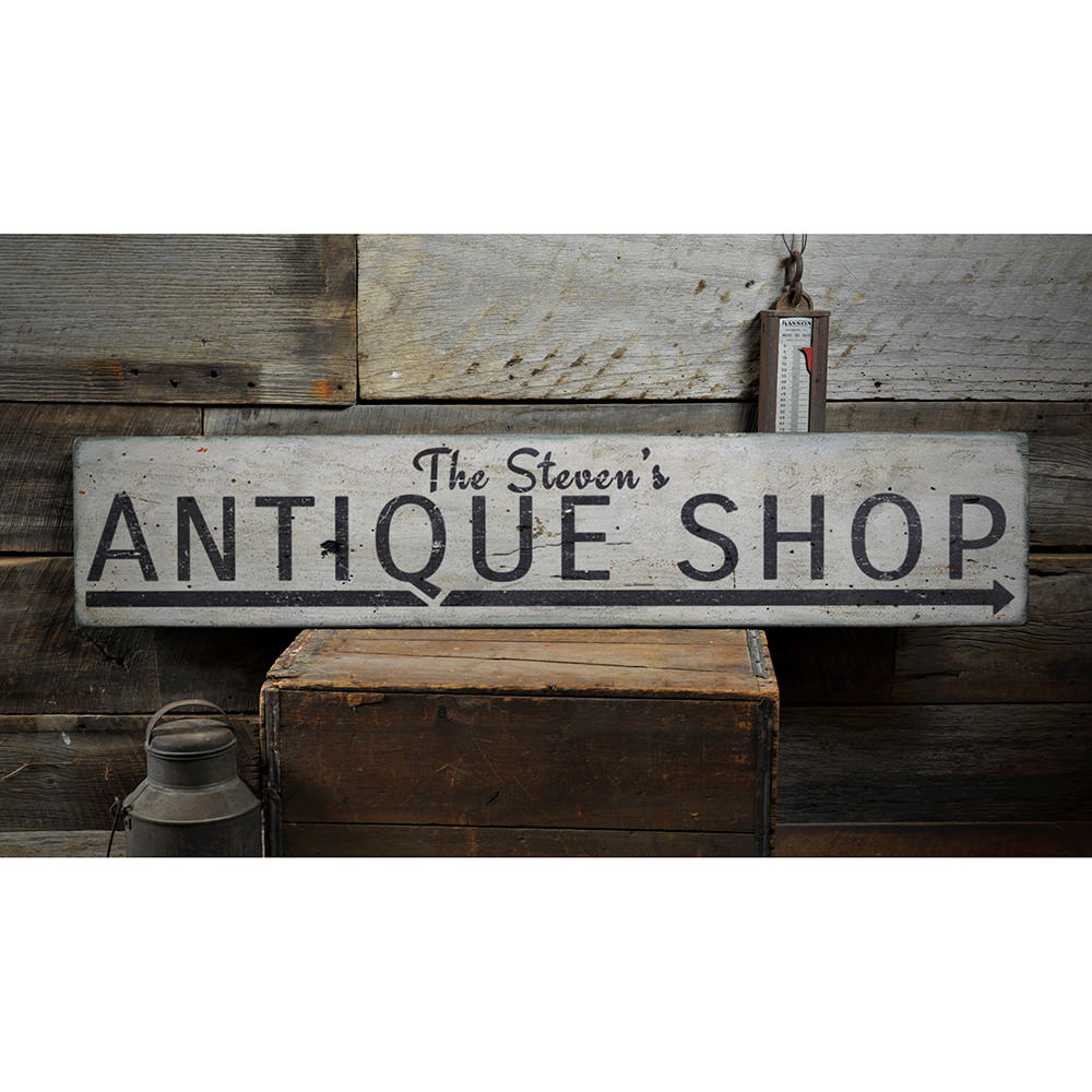 Antique Shop Arrow Vintage Wood Sign