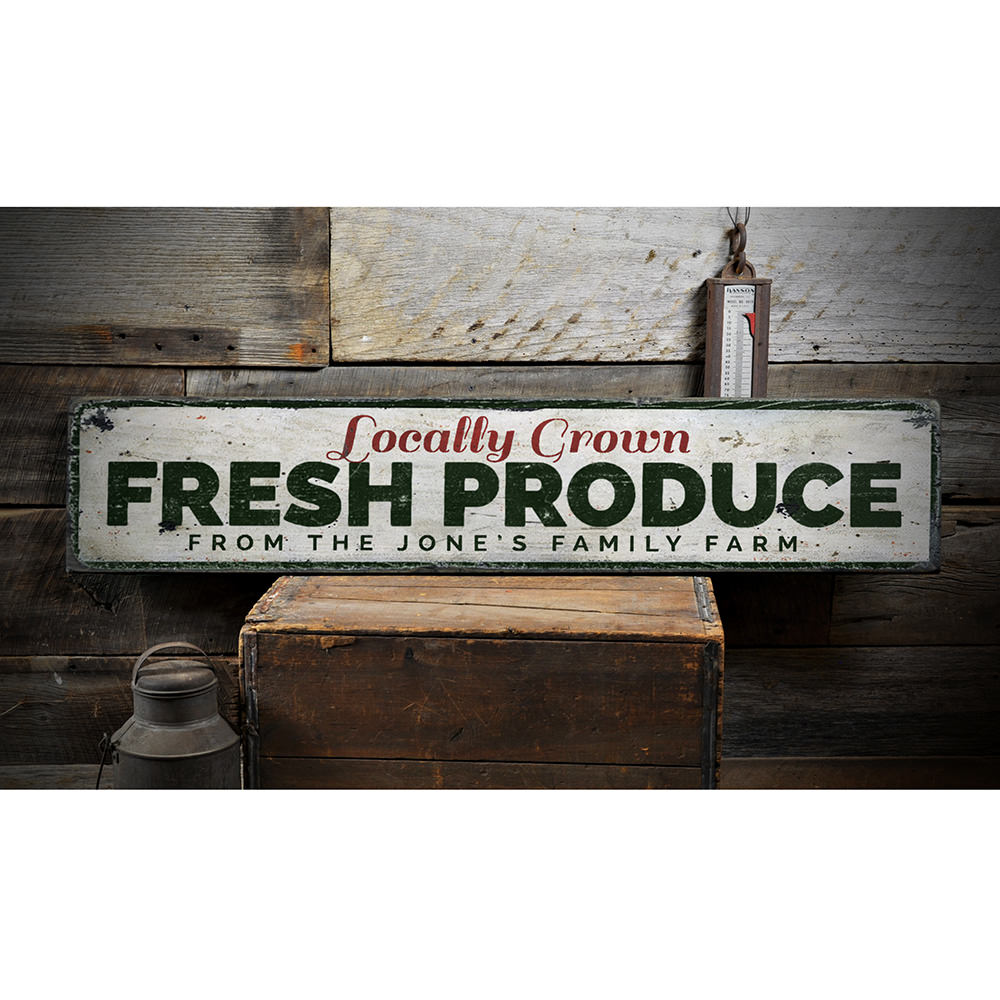 Locally Grown Fresh Produce Vintage Wood Sign