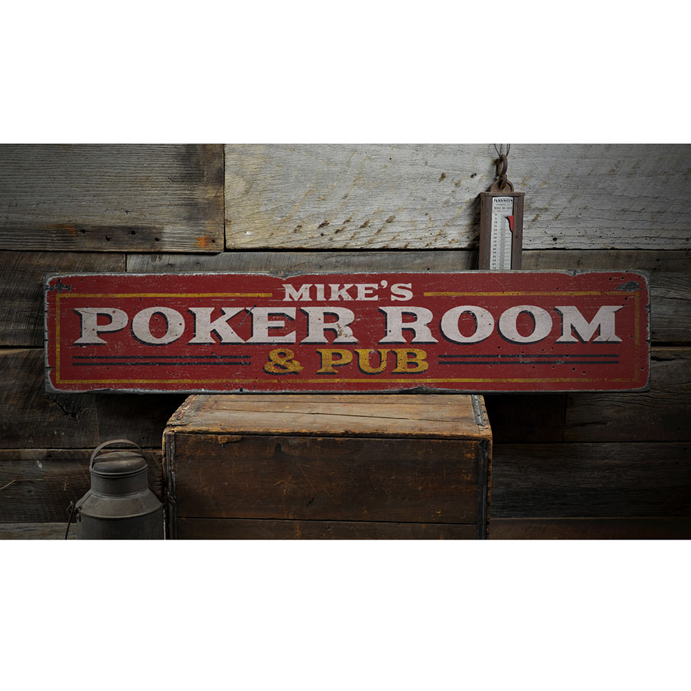 Poker Room & Pub Vintage Wood Sign