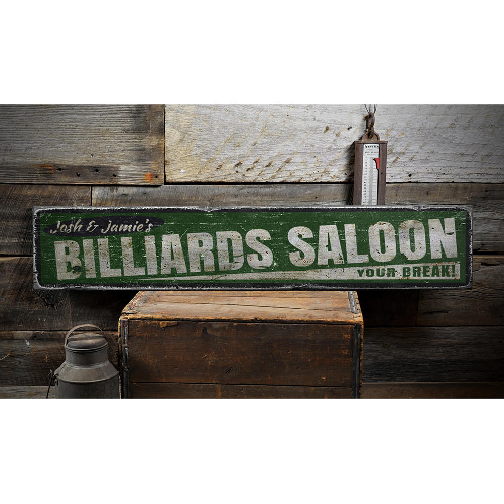 Billiards Saloon Vintage Wood Sign