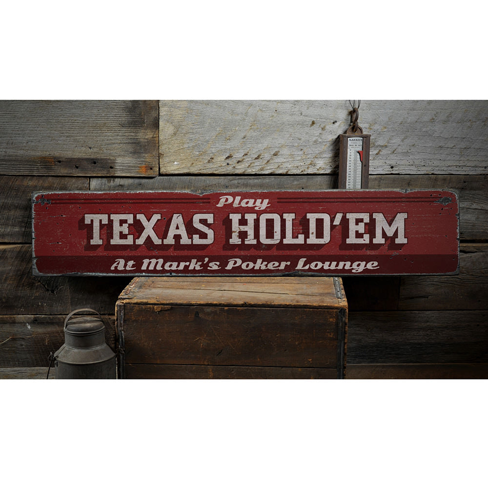 Texas Hold Em Vintage Wood Sign