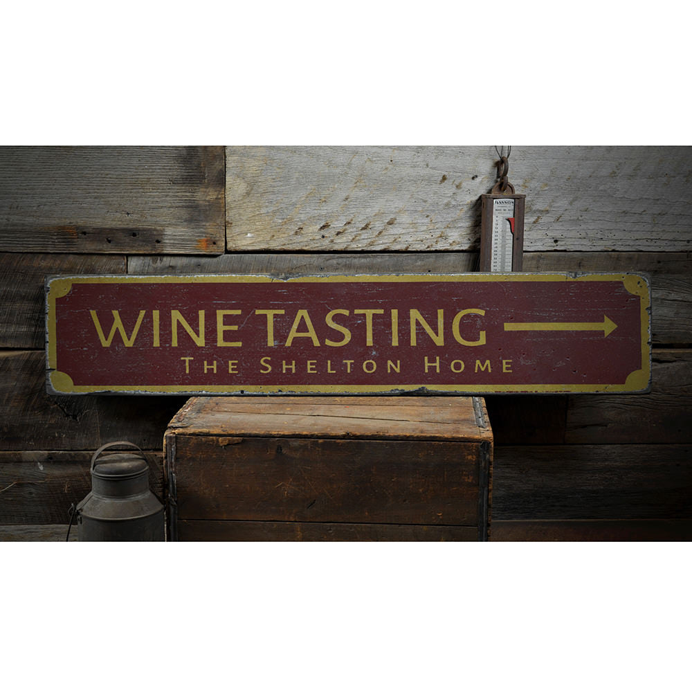 Wine Tasting Arrow Vintage Wood Sign