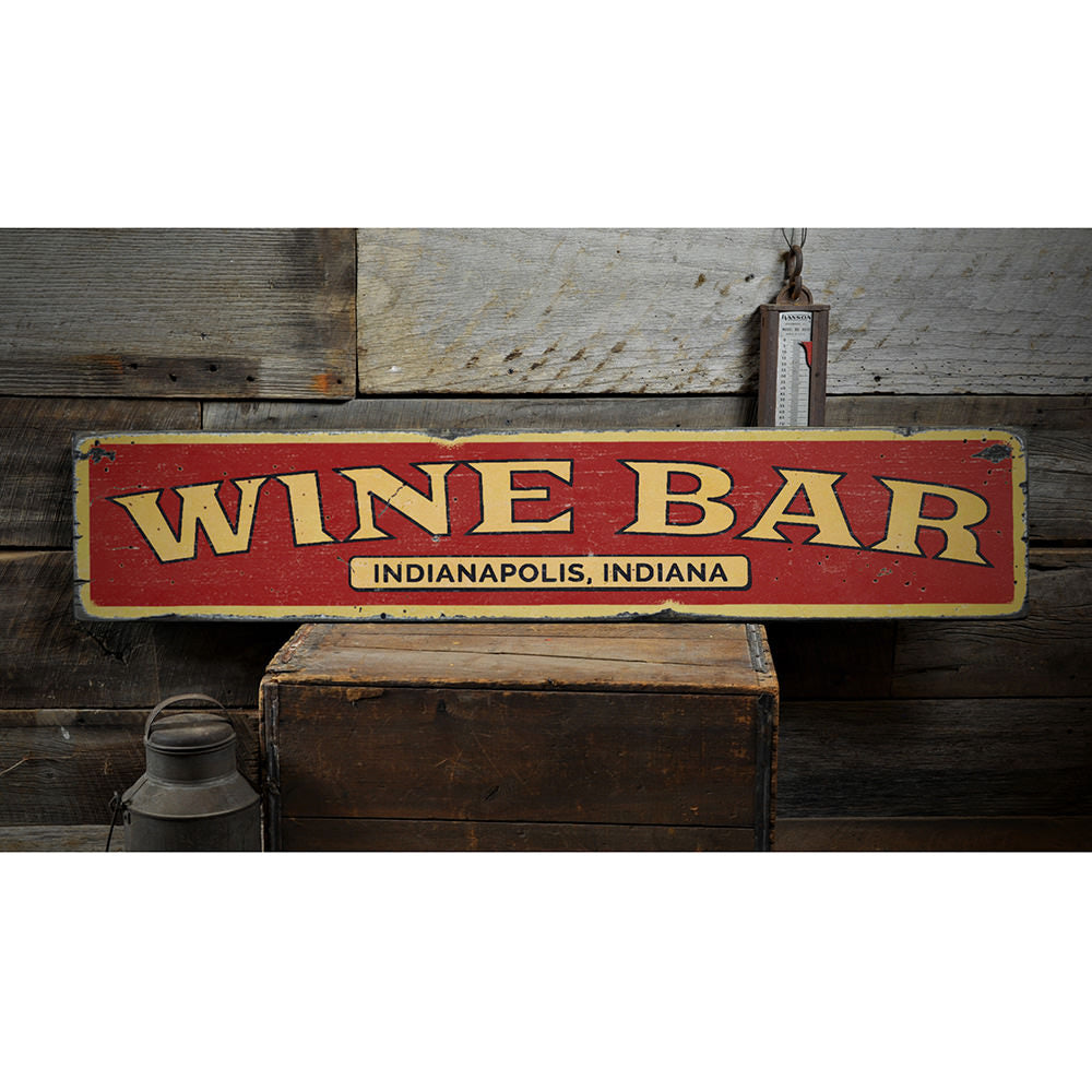 Wine Bar Location Vintage Wood Sign