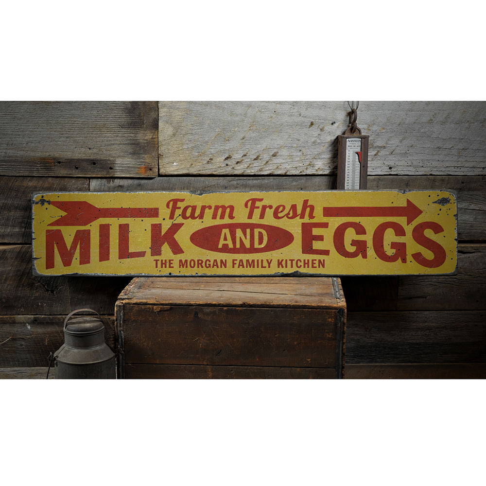 Farm Fresh Milk & Eggs Vintage Wood Sign