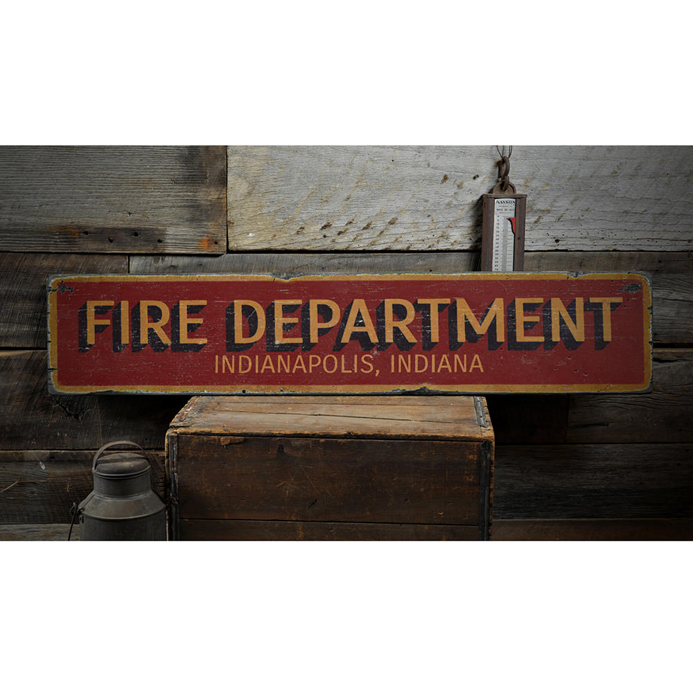 Fire Department City State Vintage Wood Sign