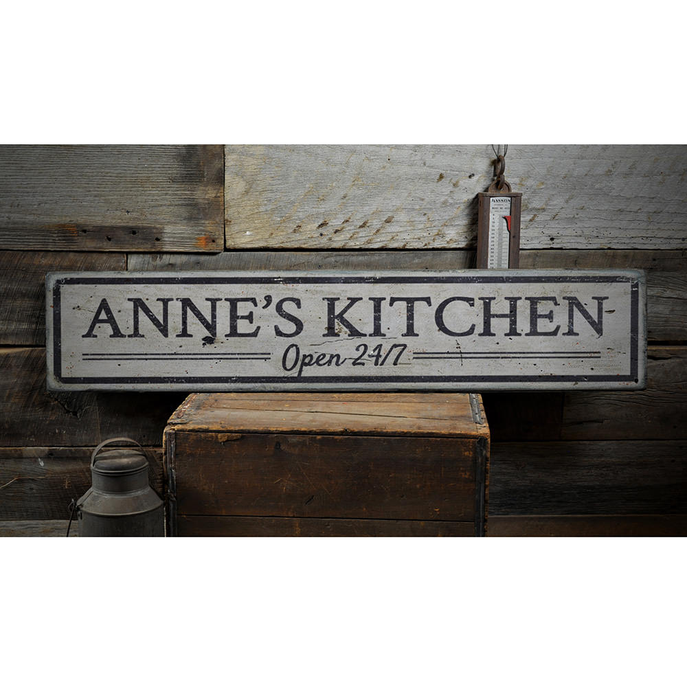 Kitchen Open Vintage Wood Sign