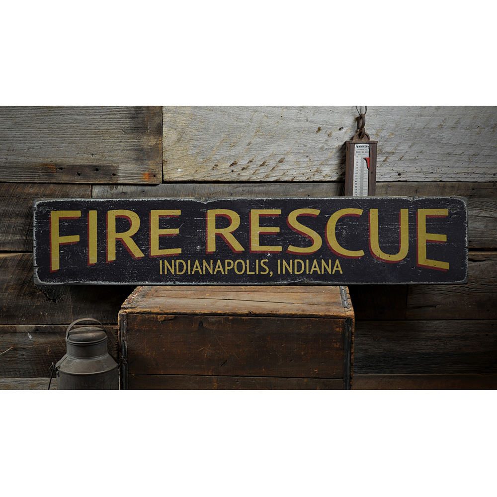Fire Rescue City State Vintage Wood Sign