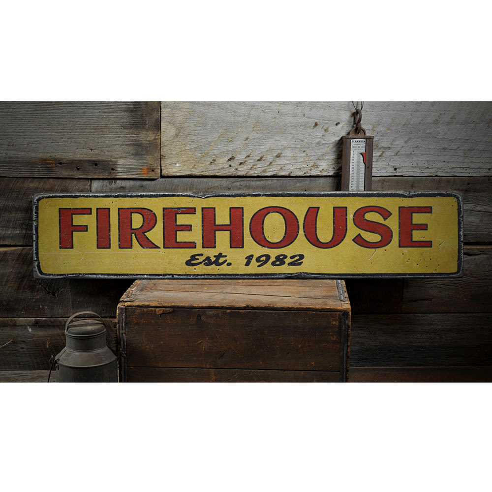 Firehouse Established Date Vintage Wood Sign