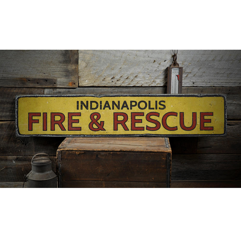 City Fire & Rescue Vintage Wood Sign