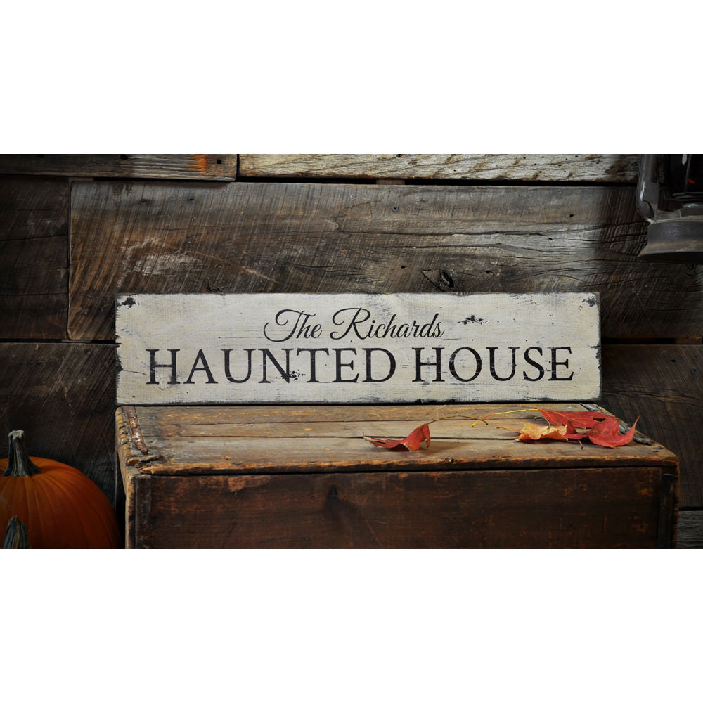 Family Haunted House Vintage Wood Sign