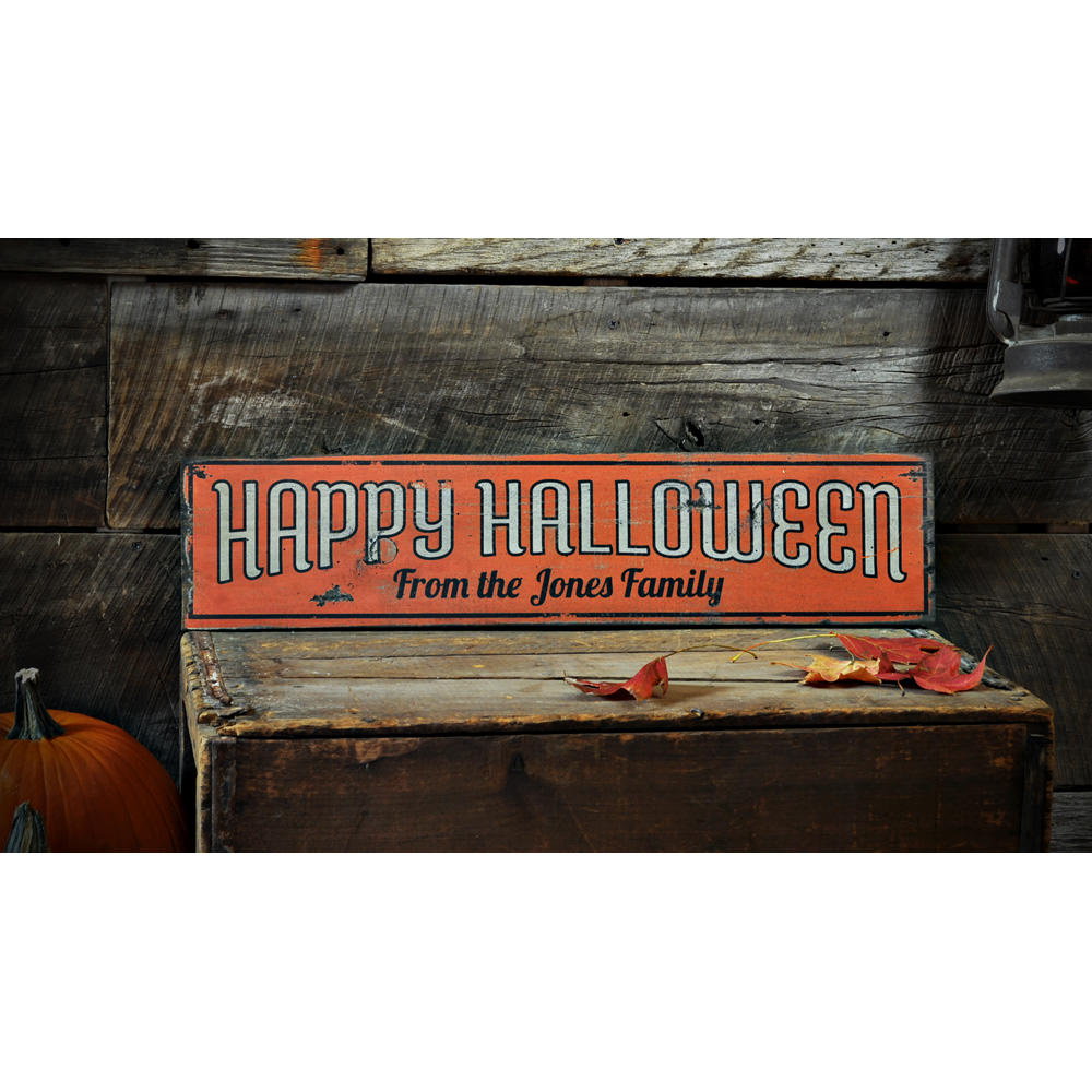 Family Name Happy Halloween Vintage Wood Sign