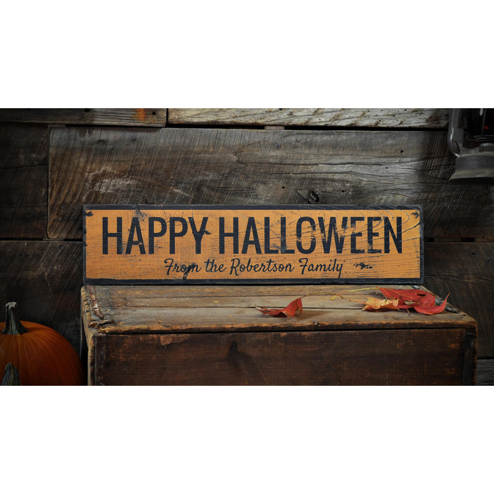 Happy Halloween Family Name Vintage Wood Sign