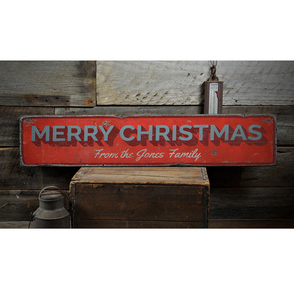 Merry Christmas Family Vintage Wood Sign