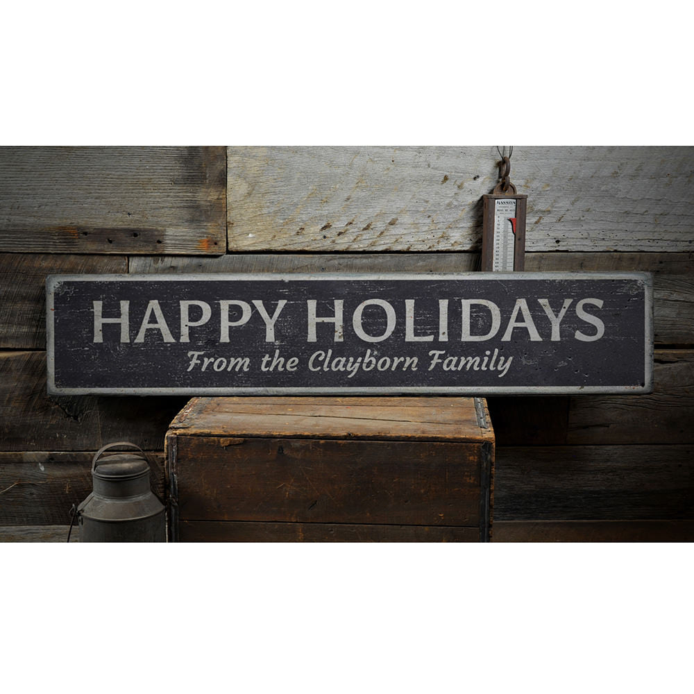 Happy Holidays Family Vintage Wood Sign