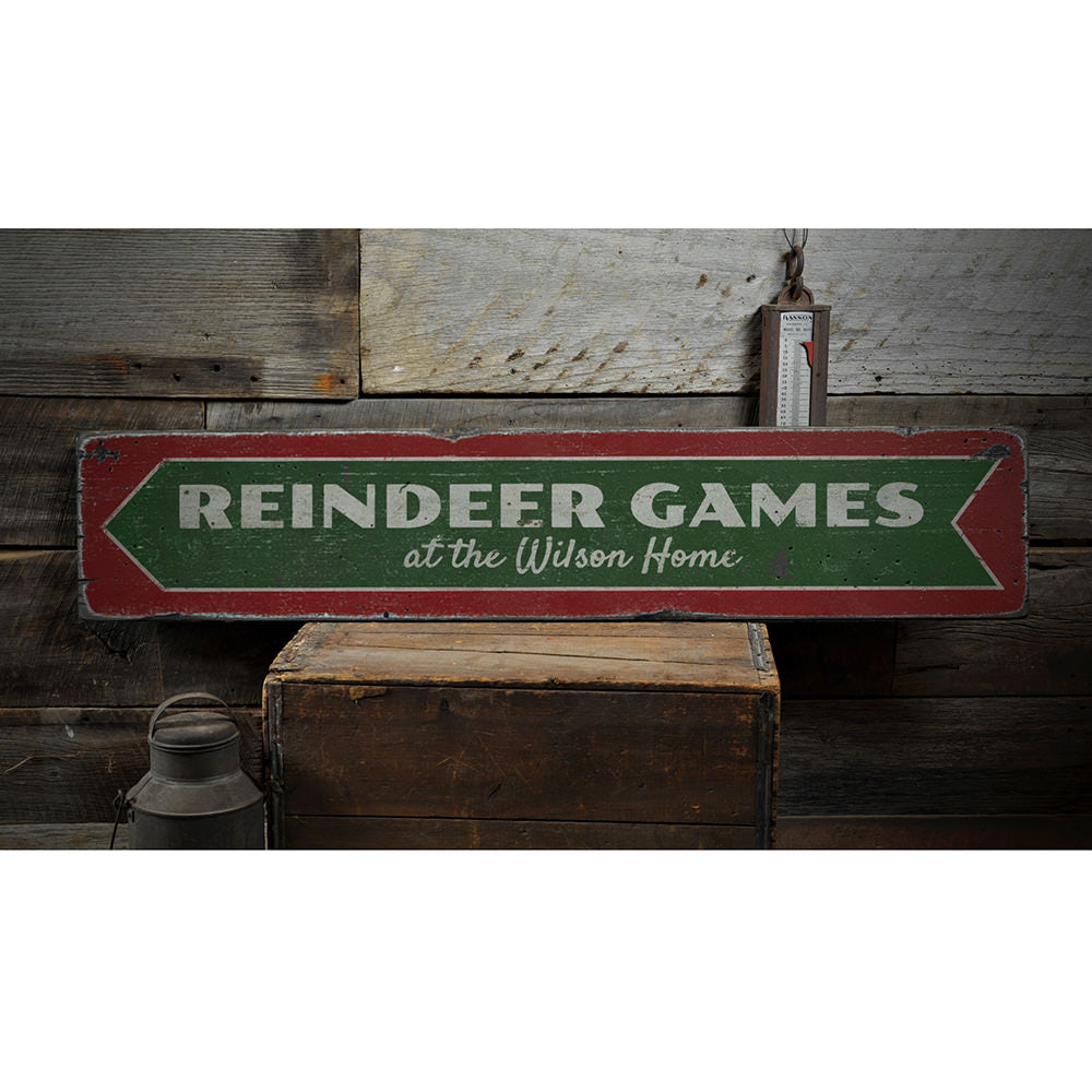 Reindeer Games Vintage Wood Sign