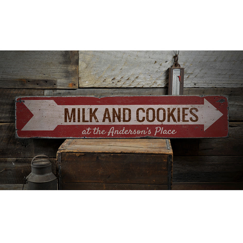 Milk & Cookies Arrow Vintage Wood Sign