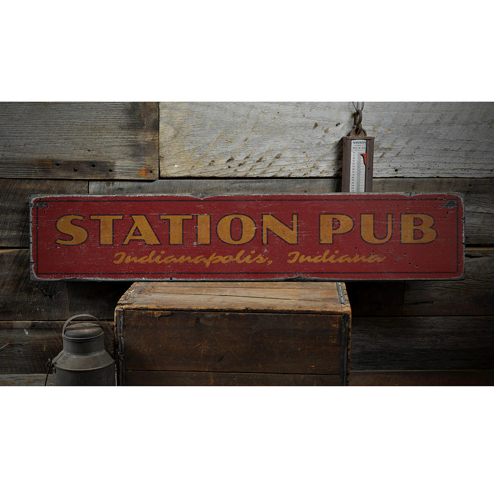 Station Pub Vintage Wood Sign