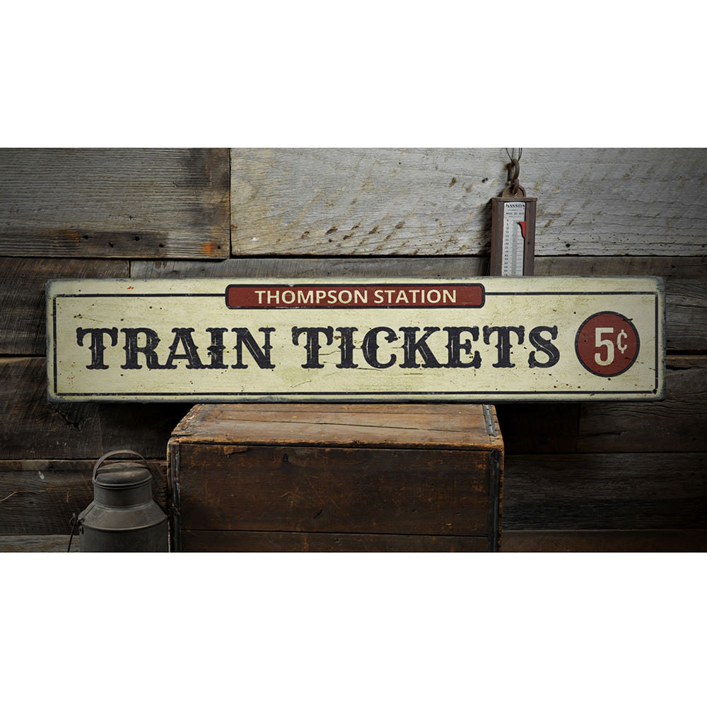 Train Tickets Vintage Wood Sign