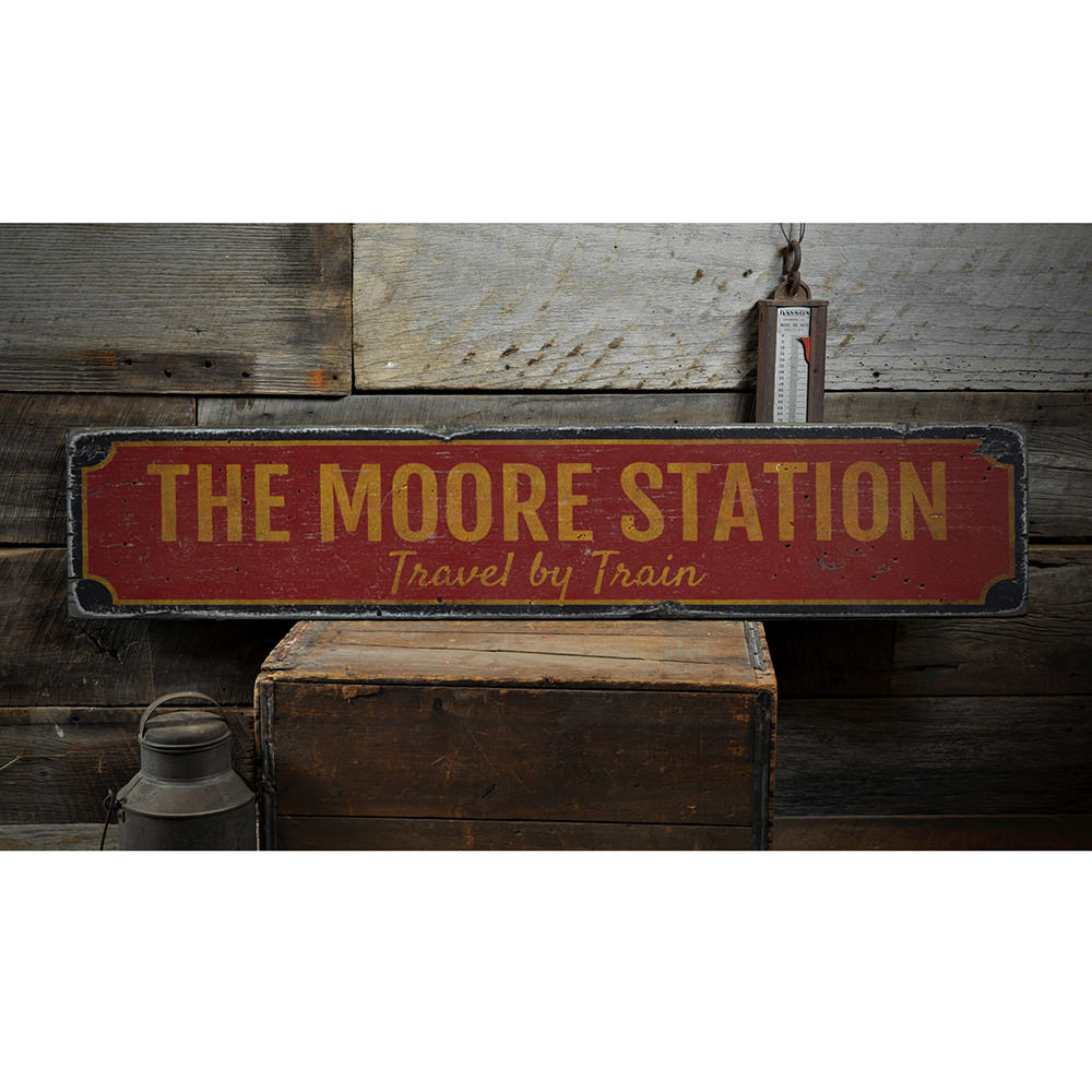 Family Train Station Vintage Wood Sign
