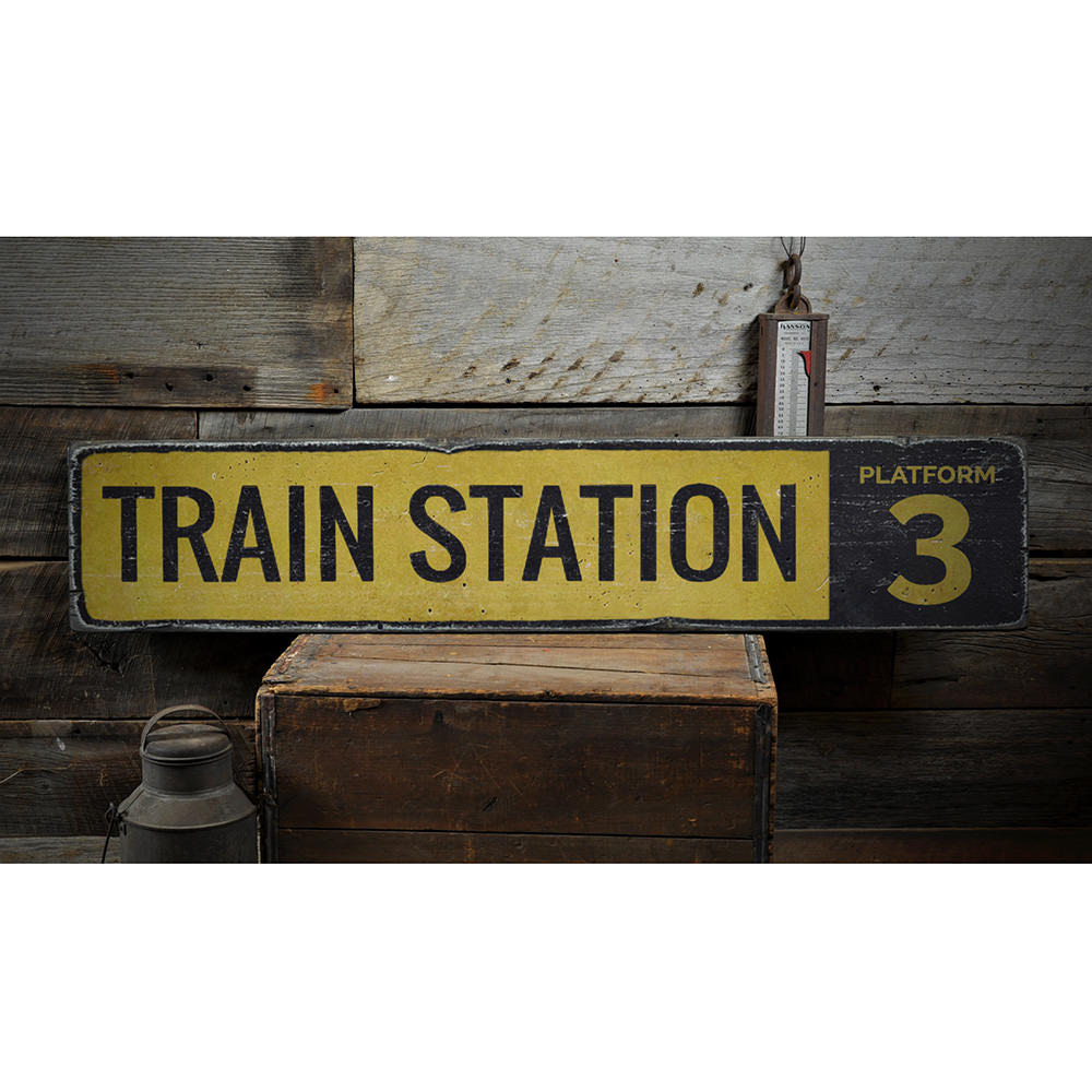 Train Station Platform Number Vintage Wood Sign