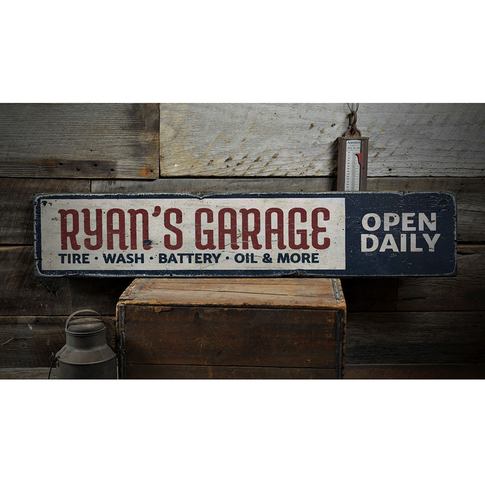 Garage Open Daily Vintage Wood Sign
