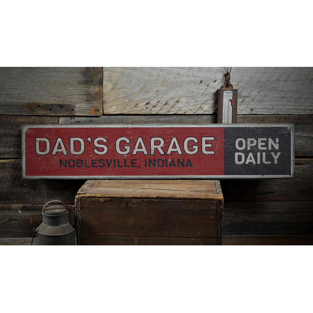 Dads Garage Open Daily Vintage Wood Sign