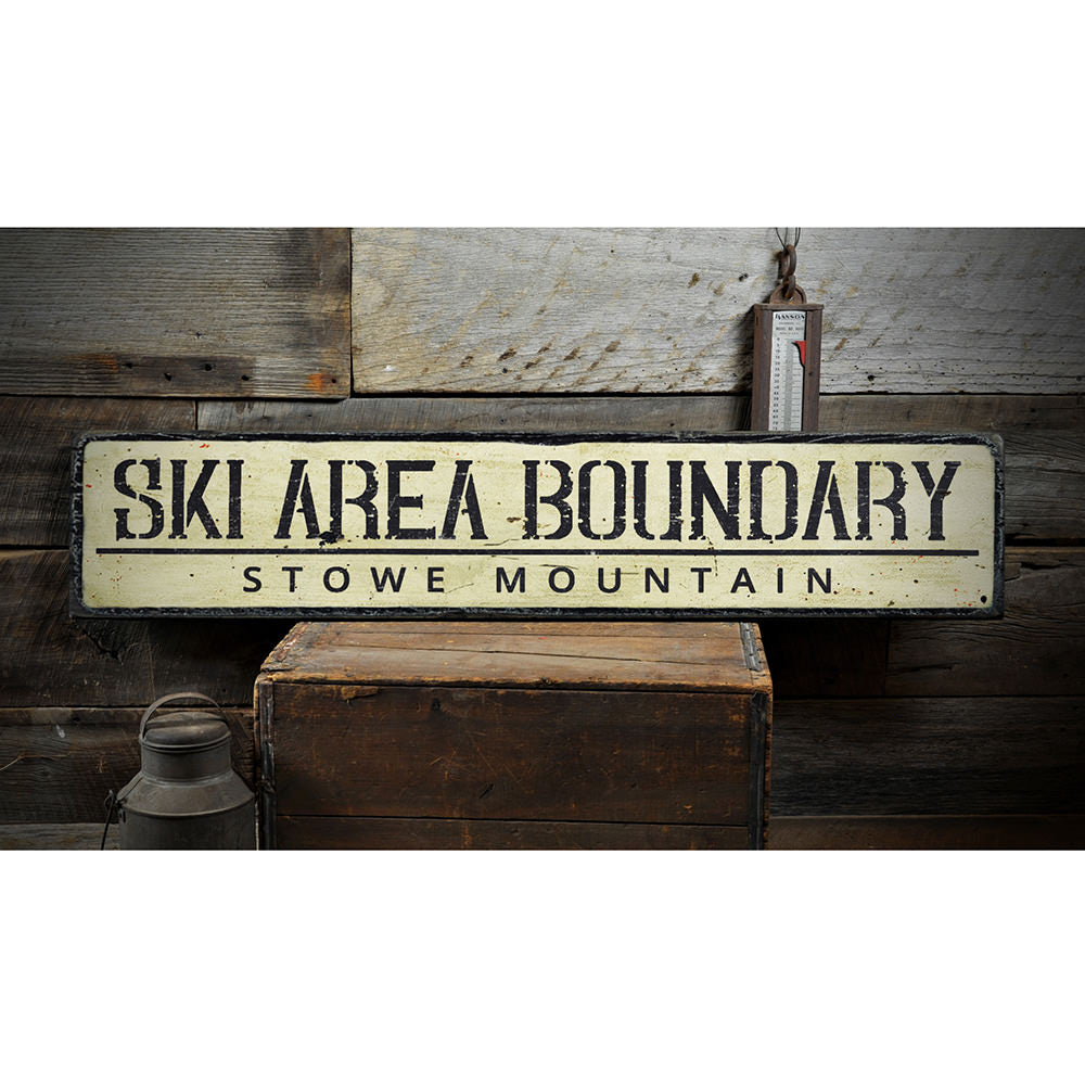 Ski Area Boundary Vintage Wood Sign