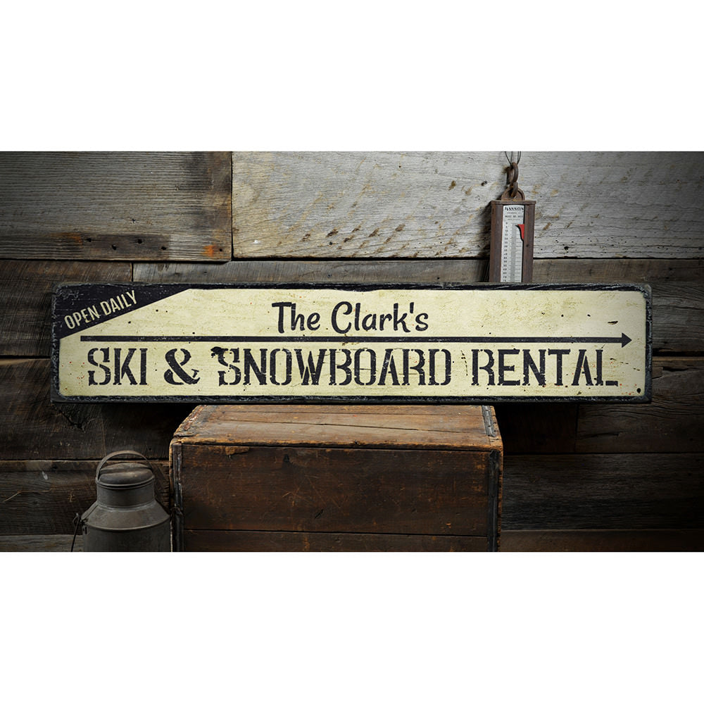Ski & Snowboard Vintage Wood Sign