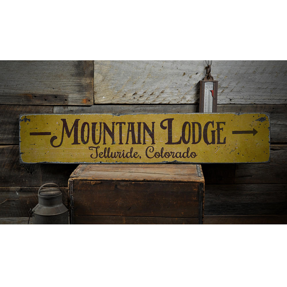 Mountain Lodge Arrow Vintage Wood Sign