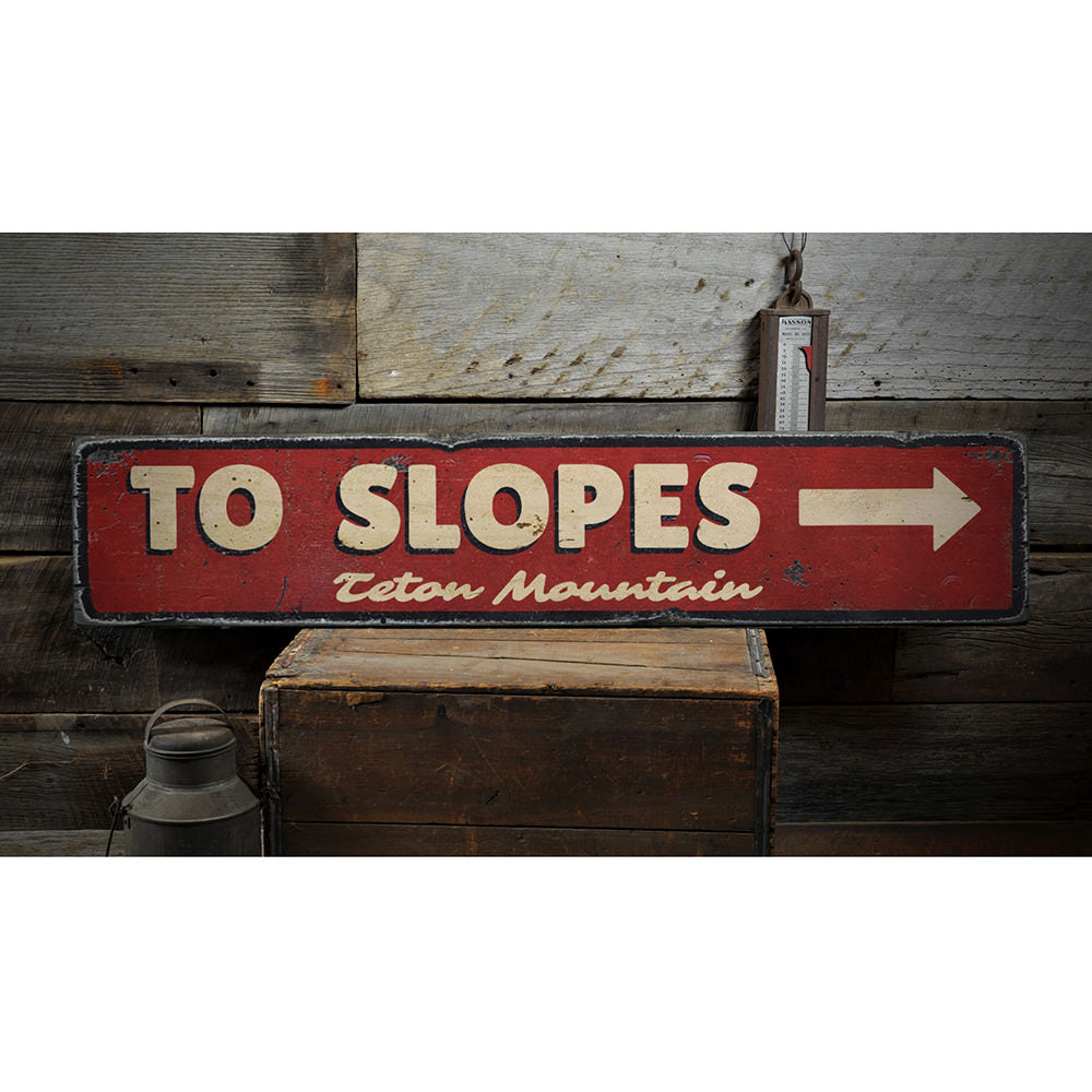 To Slopes Arrow Vintage Wood Sign