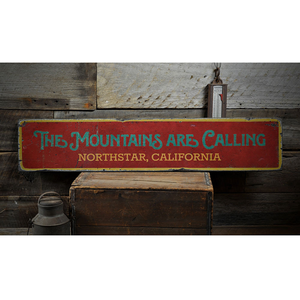 The Mountains Are Calling Vintage Wood Sign